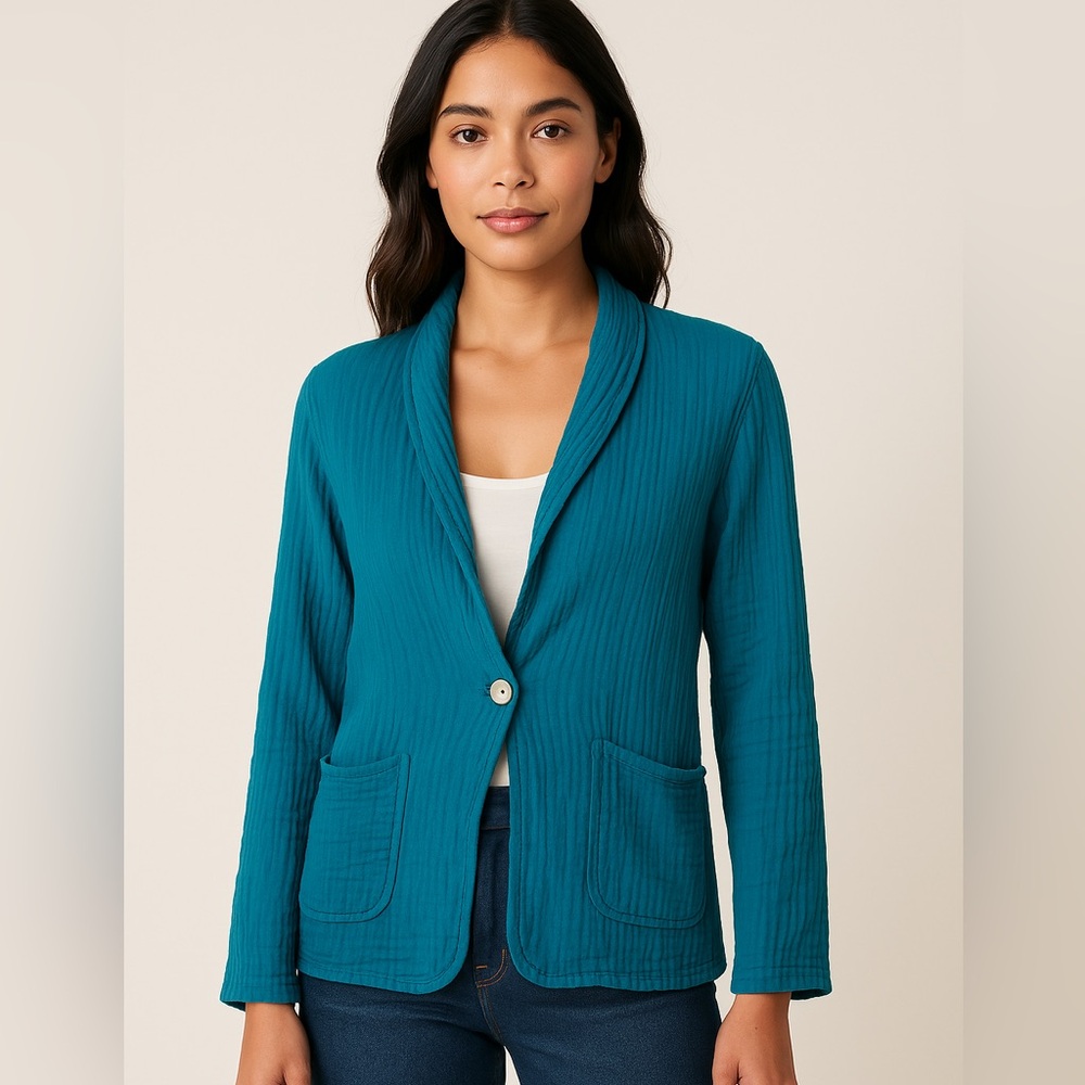 Michael Stars Dana Double Gauze Blazer Jacket XL Bright Teal NWT